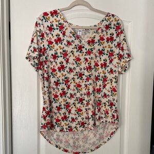 Old Navy Short Sleeve Floral Tee - Red, Green, Yellow on Cream